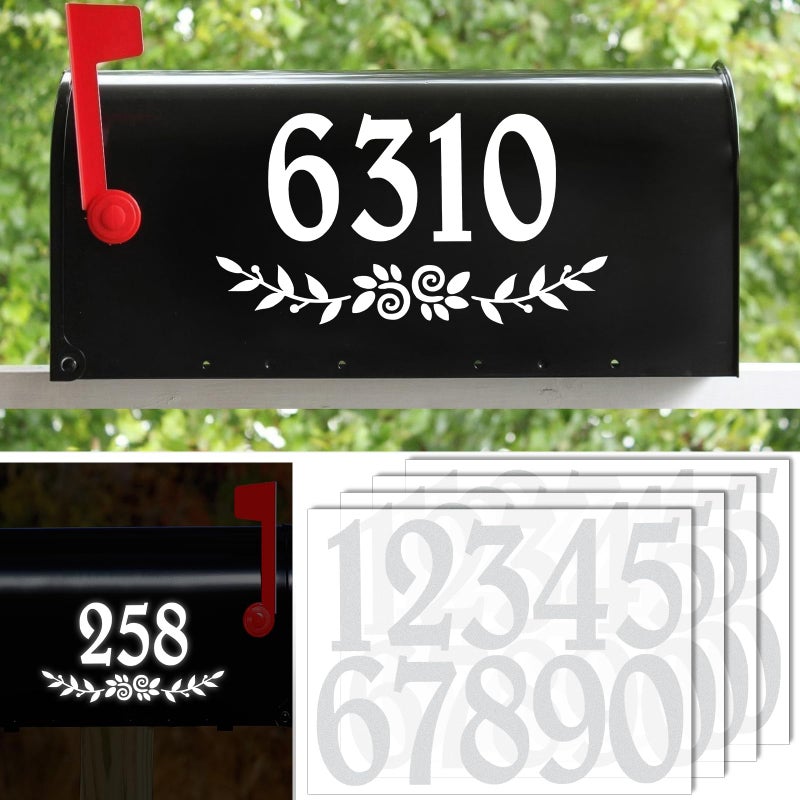 HLARTNET 3 Inch Reflective White Mailbox Numbers Stickers  4 Set Waterproof Rustic Mailbox Decal  Self Adhesive Vinyl Number for Mail box  Door  Garbage Bins - Image 1